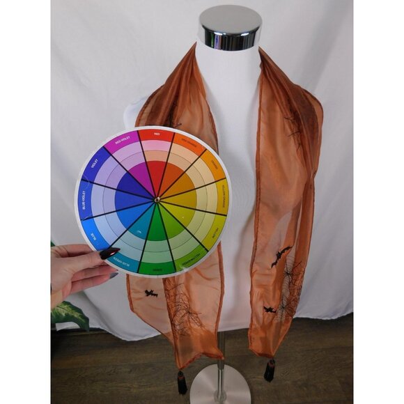 Orange Bats Spiderweb Embroidered Tassel Sheer Scarf OS - Picture 2 of 10